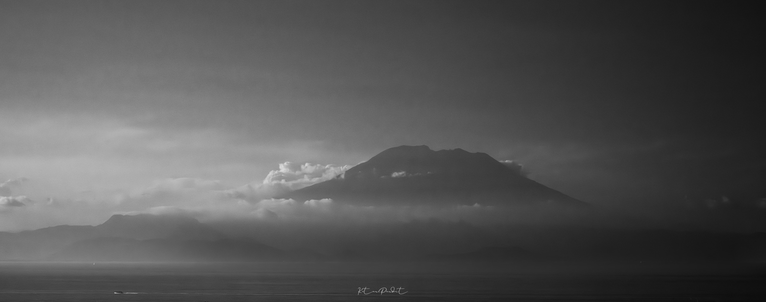 Mount Agung, Bali, in black and white